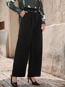 Lunelith SHEIN Lunessa Pantalones de vestir de mujer con cintura alta y cinturón