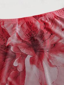 SHEIN MOD 女式优雅花卉印花针织裙 - 酒紅色 - 查看 3