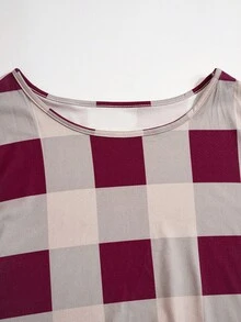 EMERY ROSE Plus Size Women Casual Plaid Print Long Sleeve T-Shirt, Autumn - Burgundy - View 6