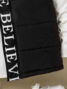 Teenage Boys Casual Letter Print Hooded Vest Padded Coat, Suitable For Daily Casual Wear And School, Autumn/Winter Fall - Black - View 5