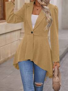 EMERY ROSE Women's Solid Color Minimalist Long Sleeve Blazer - Khaki - View 3