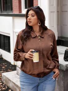 Vionelle Damen Große Größen Jacke aus Wildleder mit Raglanärmeln Einfarbig, Lässig