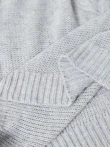 Travachic 大码休闲宽松露肩麻花针织毛衣，秋季保暖 - 淺灰色 - 查看 8