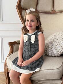 PrepCrw 1 pièce Robe décontractée élégante de style scolaire pour jeunes filles, style urbain, avec décorations de franges et nœuds blancs et noirs, sans manches. Convient pour les sorties, les rassemblements, la rentrée scolaire, l'automne/hiver - Noir et Blanc - Voir 7