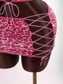 Amplova Bộ 2 món áo bandeau và chân váy mini họa tiết da báo thời trang gợi cảm dành cho nữ, mùa hè - Nhiều màu - Xem 7