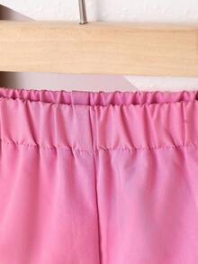 SHEIN Playful Pals 2件套少女时尚甜美蝴蝶结装饰上衣+阔腿裤套装，春秋 - 玫紅色 - 查看 7