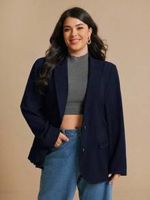 Elaquor Blazer casual versátil de manga larga con abertura lateral en unicolor para tallas grandes en otoño/invierno