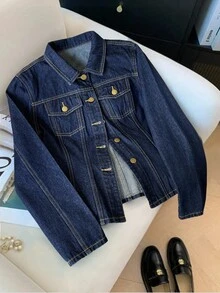 GlowEve 女士休闲宽松单排扣长袖牛仔夹克秋季 - 藍色 - 查看 1