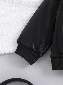 SHEIN Playful Pals 2pcs/Set Toddler Boys Autumn/Winter Glossy Thermal Lined Jacket And Elastic Waist Thermal Lined Pants, Suitable For School, Casual, Personalized, Long Sleeve, Streetwear, 6M-3T, Children Outfit, Infant Clothing Fall - Black - View 7