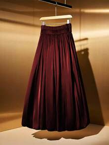 GlowEve CURVE 优雅时尚大码女式蝴蝶结装饰泡泡裙 - 酒紅色 - 查看 2