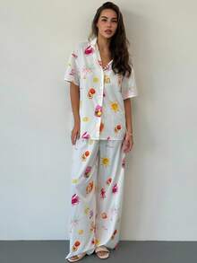 Aloruh Women's Vacation Casual Tropical Print Shirt & Pants 2 Pieces Set - Multicolor - View 5