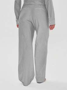 MUSERA 修身中腰细条纹直筒裤，优雅商务休闲风，适合度假、秋冬、工作、办公室、约会、外出、返校、婚礼宾客等各种场合，打造可爱日常胶囊衣橱，春夏皆宜。 - 灰色 - 查看 2