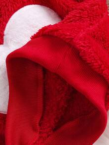 SHEIN 2件套女婴圆领羊毛衫长袖上衣和松紧腰裤套装，心形刺绣，保暖内衬，柔软舒适，休闲时尚，配有斜挎包，适合日常穿着，冬季新品 - 紅色 - 查看 8