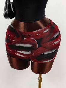 Bumpella Halloween - Sexy Full-Print Red Lip Style Short Skirt For Women, Summer Skirt - Ladies - Multicolor - View 7