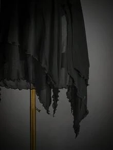 SHEIN ICON 女式性感万圣节吸血蝙蝠不对称下摆系带迷你连衣裙 - 黑色 - 查看 5