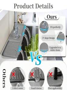 SHEIN 1 件装硅胶排水垫厨房/浴室水槽防溅防滑表面垫/架，装饰性防滑台面保护垫，家居和厨房装饰及实用礼品，舒适的秋冬风格 - 灰色 - 查看 11