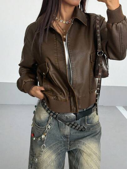 StreetHx Solid Color Zip-Up Casual Versatile Stand Collar Long Sleeve Jacket