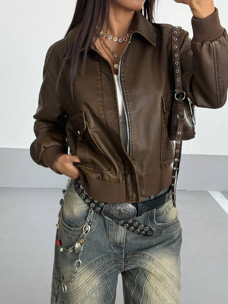 StreetHx Solid Color Zip-Up Casual Versatile Stand Collar Long Sleeve Jacket