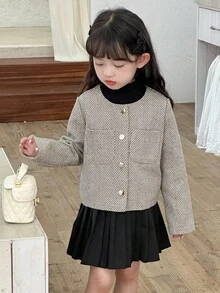 DAZY 女童圆领夹克，年轻女孩秋装 - 灰色 - 查看 4