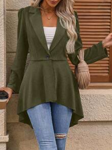 EMERY ROSE Women's Fashion Casual Asymmetrical Hem Single-Button Blazer - Army Green - View 6