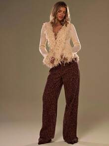 SHEIN BAE Áo khoác cardigan tua rua tay loe màu trơn dành cho nữ - Màu be - Xem 8