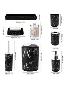 5PCS/9PCS Marble Pattern Bathroom Accessories Set, Including Toothbrush Holder, Soap Dispenser, Soap Dish, Tumbler, Refillable Bottles, Trash Can And Toilet Brush Home Bathroom Decor Fall Decor Back To School