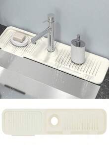 SHEIN 1 件装硅胶排水垫厨房/浴室水槽防溅防滑表面垫/架，装饰性防滑台面保护垫，家居和厨房装饰及实用礼品，舒适的秋冬风格 - 灰色 - 查看 1