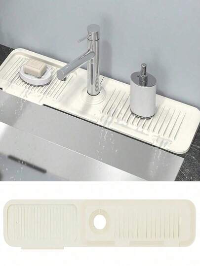 SHEIN 1 件装硅胶排水垫厨房/浴室水槽防溅防滑表面垫/架，装饰性防滑台面保护垫，家居和厨房装饰及实用礼品，舒适的秋冬风格