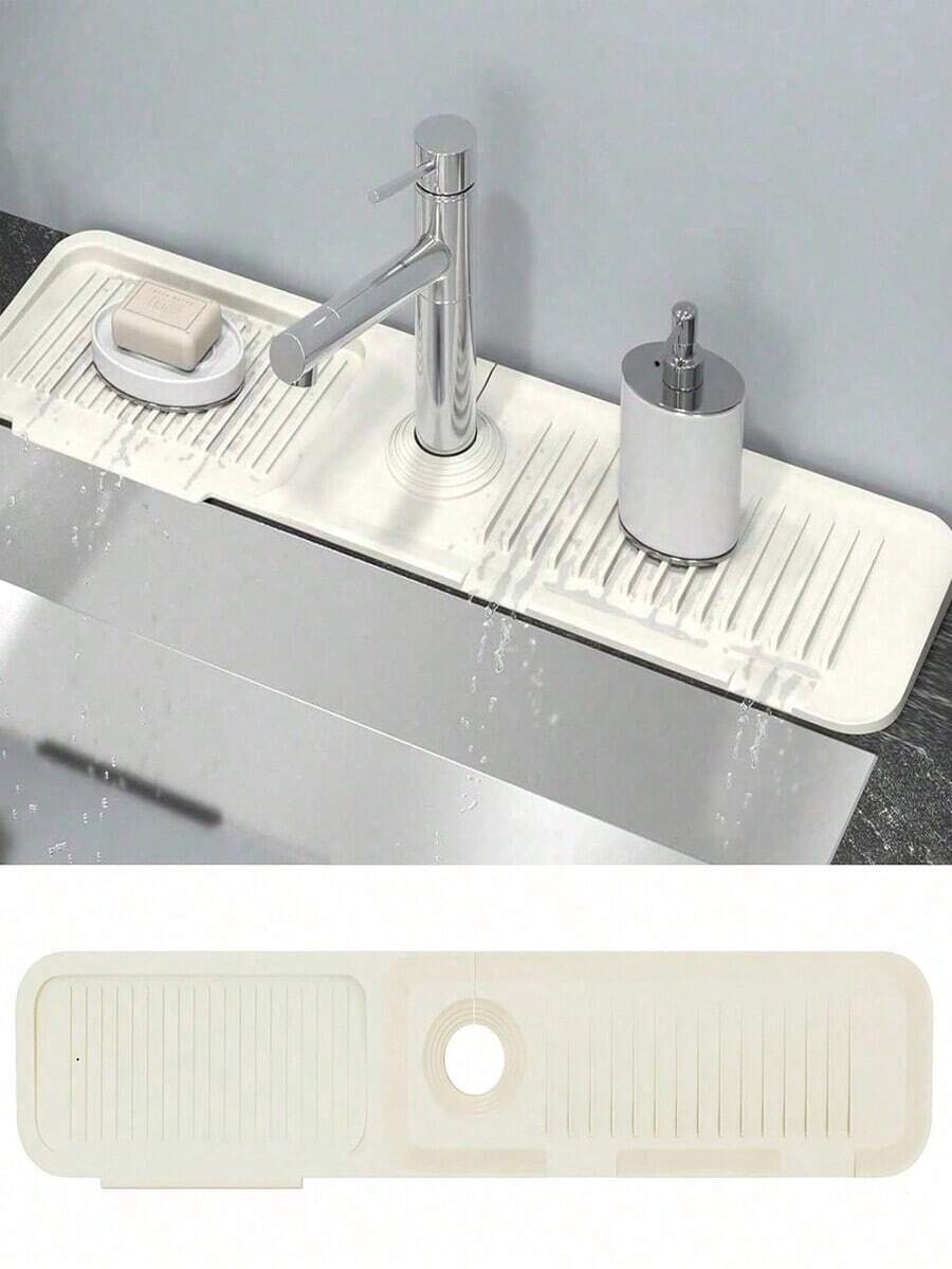 SHEIN 1 件装硅胶排水垫厨房/浴室水槽防溅防滑表面垫/架，装饰性防滑台面保护垫，家居和厨房装饰及实用礼品，舒适的秋冬风格 - 灰色 - 查看 1