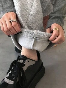 FRIFUL 女式抽绳腰灯芯绒阔腿及地裤 - 灰色 - 查看 2
