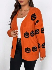 SHEIN PETITE CURVE Halloween Plus Size Cardigans Winter Fall Autumn - Multicolor - View 3
