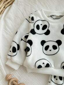 Set pigiama neonato bambina con stampa carina di panda, maniche lunghe, abbigliamento casual per autunno/inverno - Grigio - Visualizzare 6