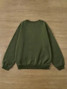 Manfinity Dauomo Felpa girocollo da uomo casual con ricamo a rana e slogan, foderata termicamente, manica lunga, adatta per autunno/inverno