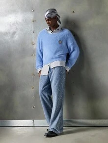 NEON BLANC Men's Pocketed Blue Fashion Rhinestone Embellished Flared Leg Jeans - Blue - View 7