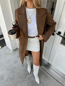 Livesso Áo khoác gió dáng rộng màu nâu thường ngày cho nữ, Áo khoác nữ mùa thu/đông - Cà phê nâu - Xem 1