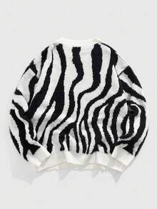 ROMWE MEN Street Life Men's Crew Neck Zebra Striped Knit Sweater, Street Fashion, Fall Winter