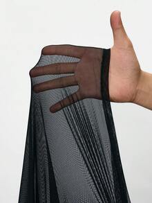 SHEIN CURVE+ 大码透视长袖上衣，万圣节，秋冬 - 黑色 - 查看 8