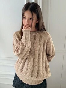 DAZY 青少年女孩日常休闲毛衣，秋季 - 卡其色 - 查看 1