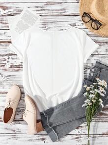 EMERY ROSE 休闲豹纹“Paris”字母图案 V 领短袖修身大码女式 T 恤，适合夏季 - 白色 - 查看 7