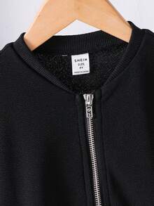 SHEIN 秋冬少女针织休闲宽松拉链长袖外套 - 黑色 - 查看 5