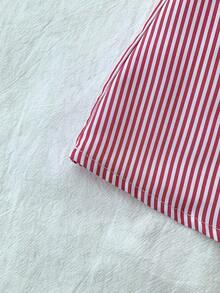 SHEIN Camisa informal minimalista y cómoda con tirantes a cuadros para niña preadolescente - Rojo y blanco - Ver 6