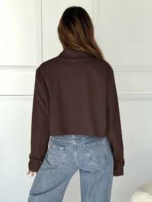 SHEIN EZwear Women's Solid Color Double-Breasted Casual Long Sleeve Woven Jacket,Fall,Brown Jacket Cropped Blazer Brown Blazer Women Cropped Jacket