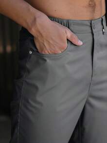 Manfinity Homme Men Solid Color Zipper Pocket Casual Straight Leg Pants, Fall - Dark Grey - View 5