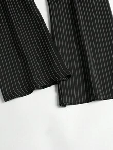 SHEIN PETITE Quần ống đứng sọc tối giản đi làm PETITE-D dành cho nữ - màu đen - Xem 6