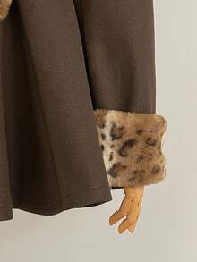 Sweetra Áo khoác cổ chữ V họa tiết da báo dành cho nữ, Thu/Đông - Cà phê nâu - Xem 7