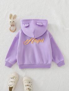 Cozy Pixies Baby Girl Letter Print Versatile Hooded Casual Zip-Up Jacket,In Fall/Winter - Purple - View 2