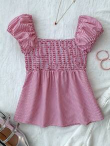 SHEIN Camisa informal minimalista y cómoda con tirantes a cuadros para niña preadolescente - Rojo y blanco - Ver 2