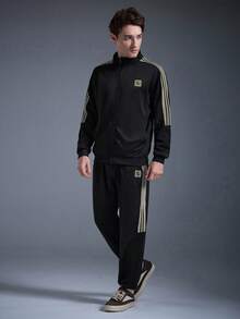 DRIFTMERE 男士休闲舒适宽松撞色拼接运动套装