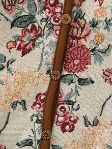 SHEIN 少女法式优雅提花拼接泡泡袖衬衫和 A 字中长裙套装 - 杏色 - 查看 4