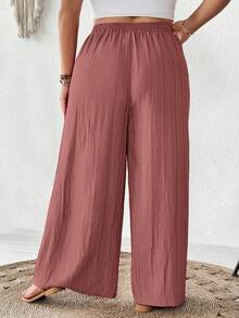 SHEIN CURVE+ Damen Große Größen Sommer Lässig Beach Outfits, Mode Business Pendler Elegante Weite Hosen mit Taschen, Lotus Rosa, Sommerhosen Sommer/Land/Strandurlaub Outfits/Strandoutfits/Strandmode